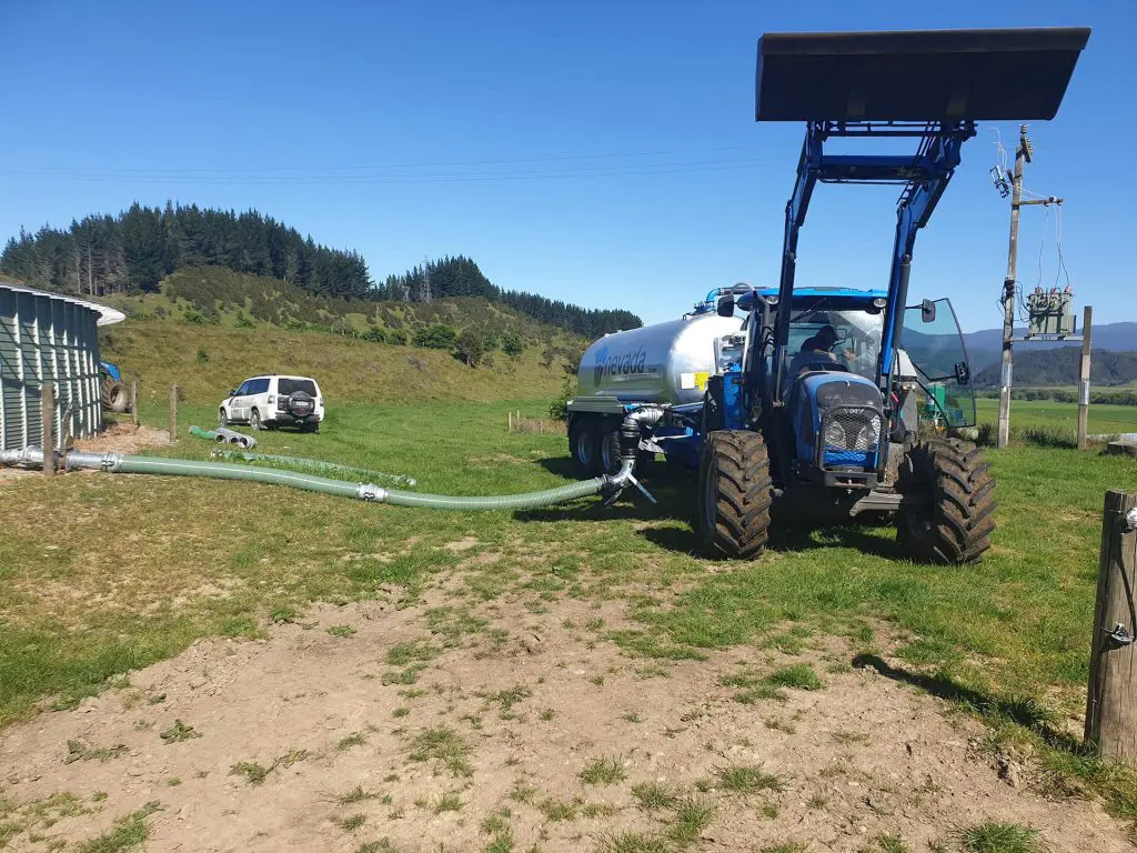 Slurry Tanker or Umbilical Slurry Equipment? 4 Nevada 12,800L Slurry tanker filling with effluent from an above ground storage tank.
