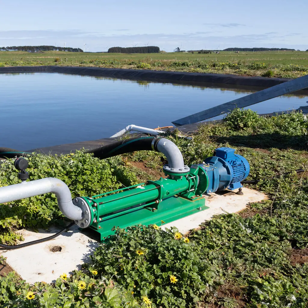 Nevada Progress Cavity Pump on shore of an Effluent Pond