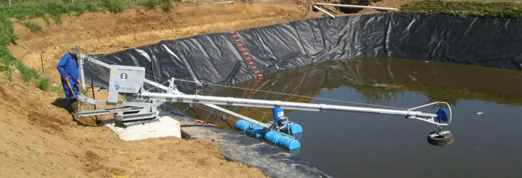 Healthy Effluent Pond Storage Checklist 11 Nevada Electric Stirrer and PondBoom setup in a lined effluent pond