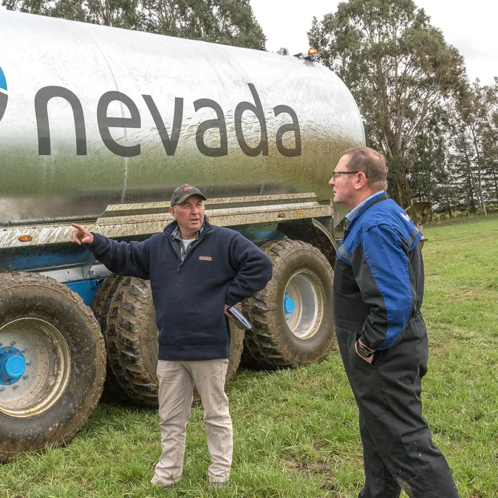 Nevada Dairy Effluent Equipment Specialist Lloyd Thomas Talking with a customer