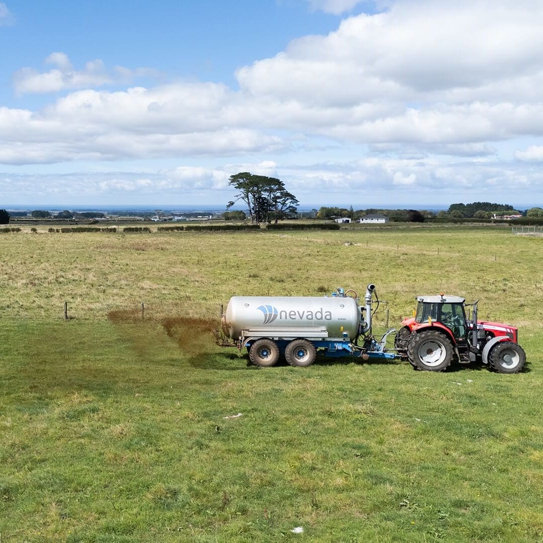Nevada 10,000L Tandem Slurry Tanker spreading effluent with a RainWave applicator