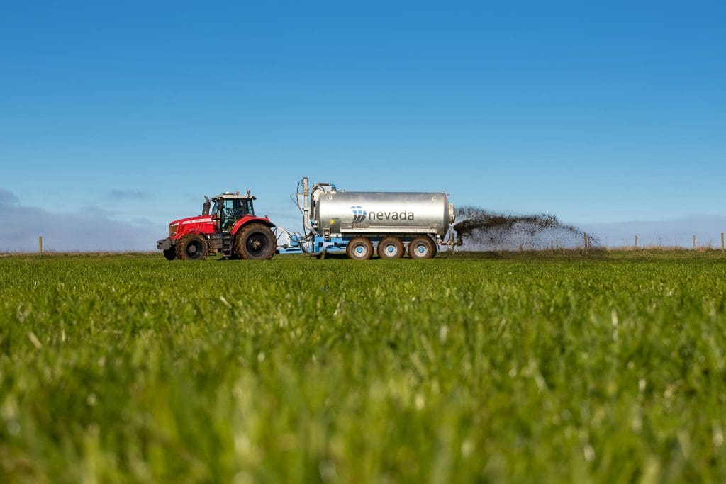 Nevada Triple Slurry Tanker spreading effluent in Tasmania, Australia